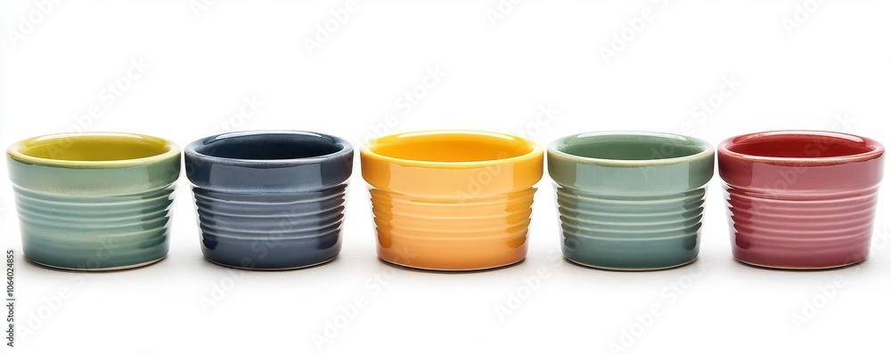 a set of ramekins, baking tool, watercolor style, vibrant hues, isolated on white background a set of ramekins, baking tool, watercolor style, vibrant hues, isolated on white background