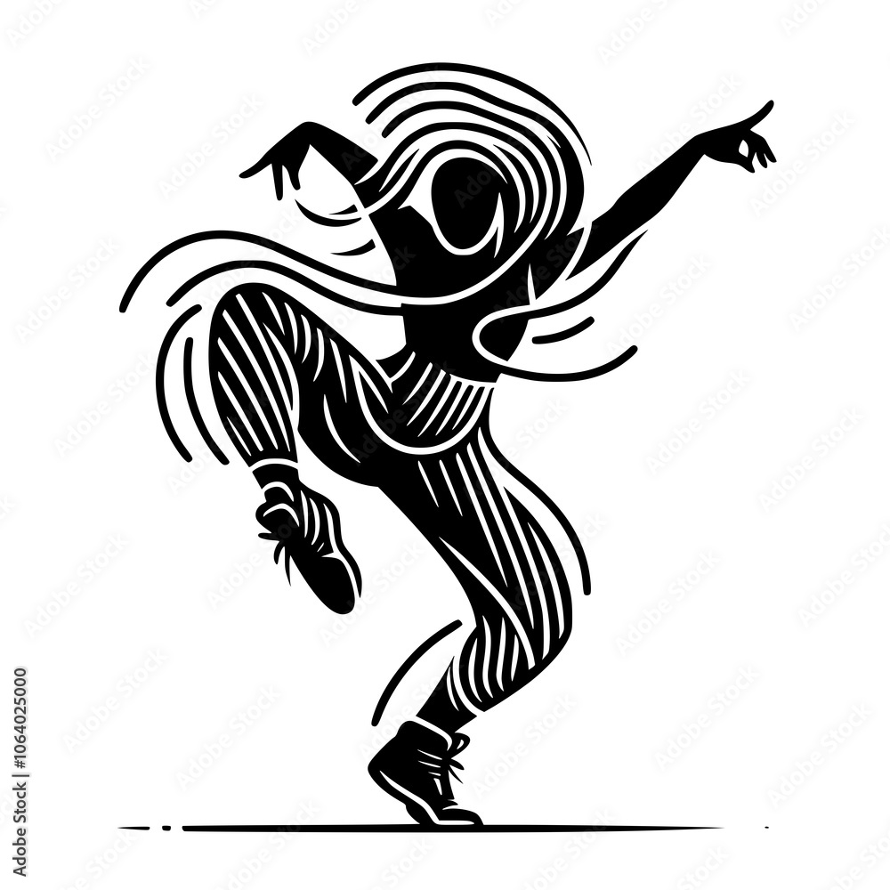 Fototapeta premium Black and White Vector Silhouettes of Dancers in Aesthetic and Dynamic Poses – Minimalist Art for Motion and Expression