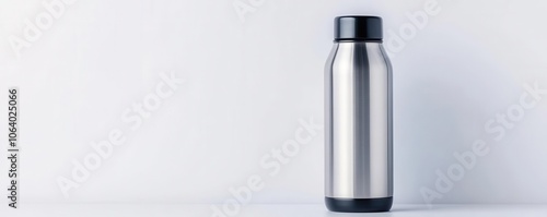 a thermos flask, kitchen tool, stainless steel, modern design, isolated on white background