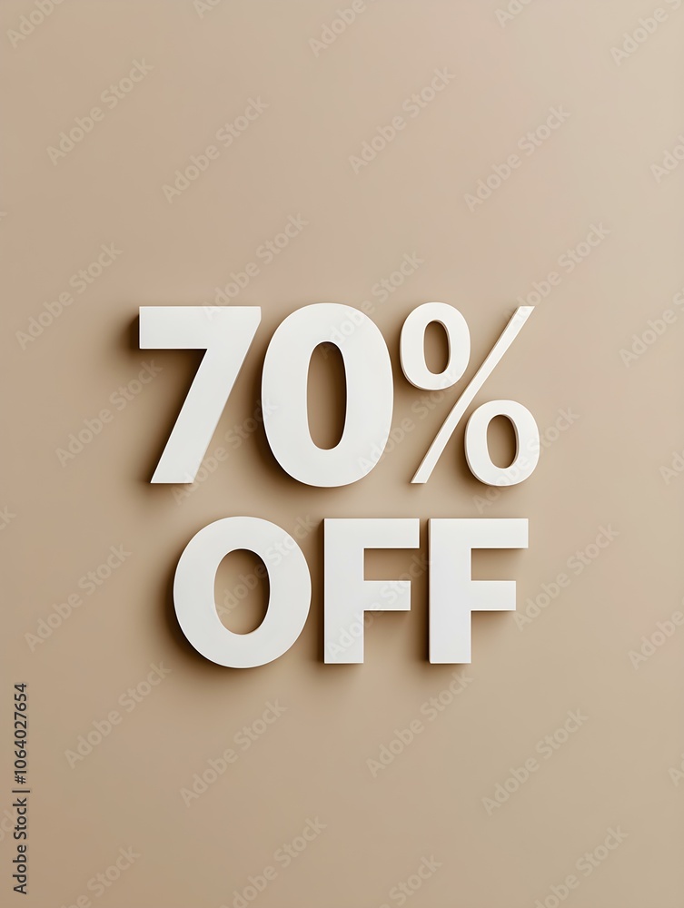 White '70% OFF' Promotional Sign on a Beige Background White '70% OFF' Promotional Sign on a Beige Background