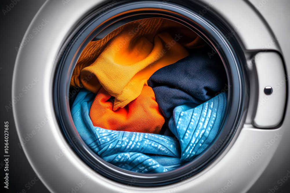 Close-up of Colorful Clothes Inside a Washing Machine Close-up of Colorful Clothes Inside a Washing Machine