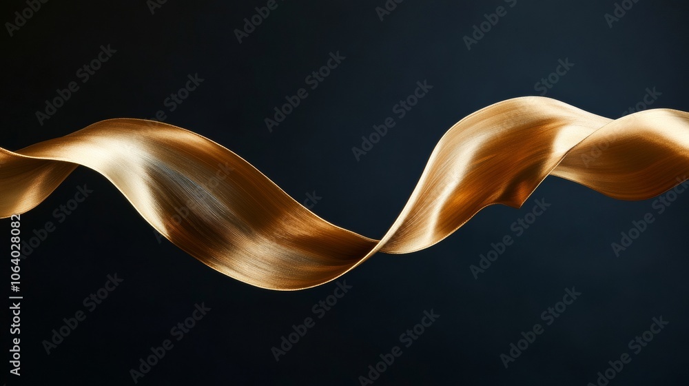 A luxurious gold ribbon, elegantly swirling against a dark backdrop, with highlights that enhance its fluidity A luxurious gold ribbon, elegantly swirling against a dark backdrop, with highlights that enhance its fluidity