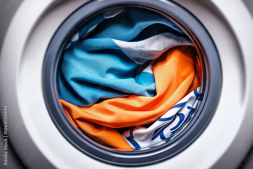 Close-up of Colorful Clothes Inside a Washing Machine Close-up of Colorful Clothes Inside a Washing Machine
