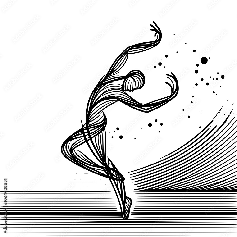 Obraz premium Black and White Vector Silhouettes of Dancers in Aesthetic and Dynamic Poses – Minimalist Art for Motion and Expression