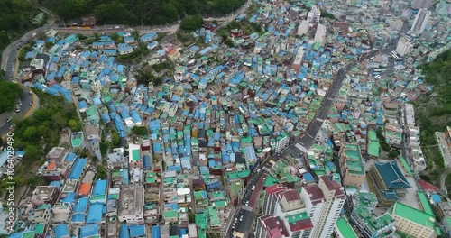 Arial Drone View Of Gamcheon Culture Village In Busan, South Korea, Korea Travel