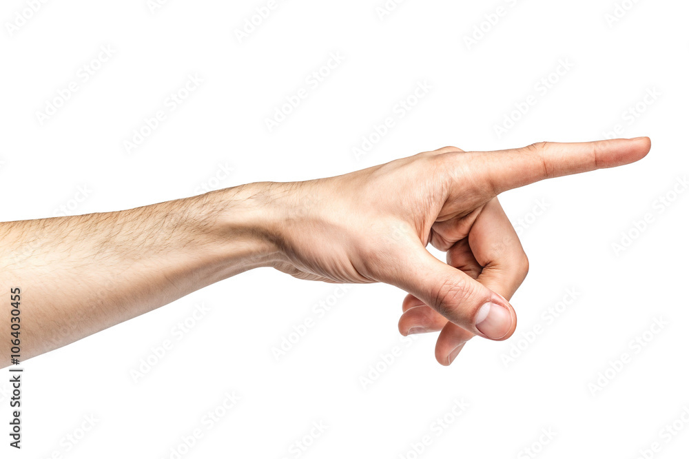 A man's hand pointing at something to the right, isolated over transparent background, PNG cut-out A man's hand pointing at something to the right, isolated over transparent background, PNG cut-out