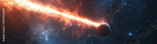 Time-lapse a comet orbiting a distant star with a glowing tail and cosmic dust