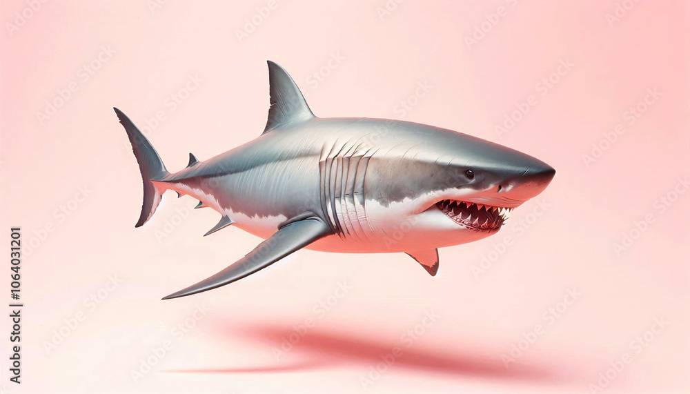 Naklejka premium Great White Shark on Pink Background
