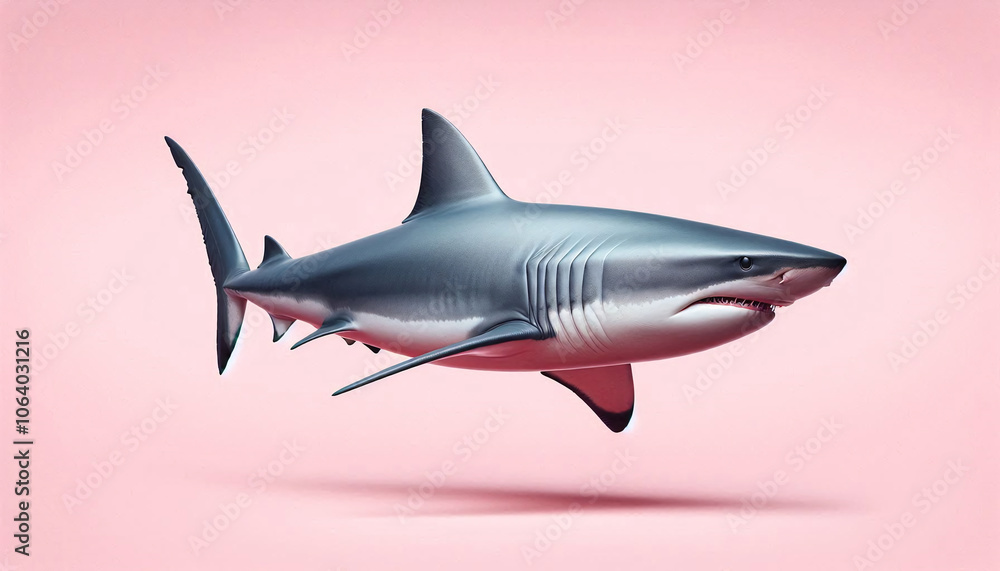 Fototapeta premium Great White Shark on Pink Background