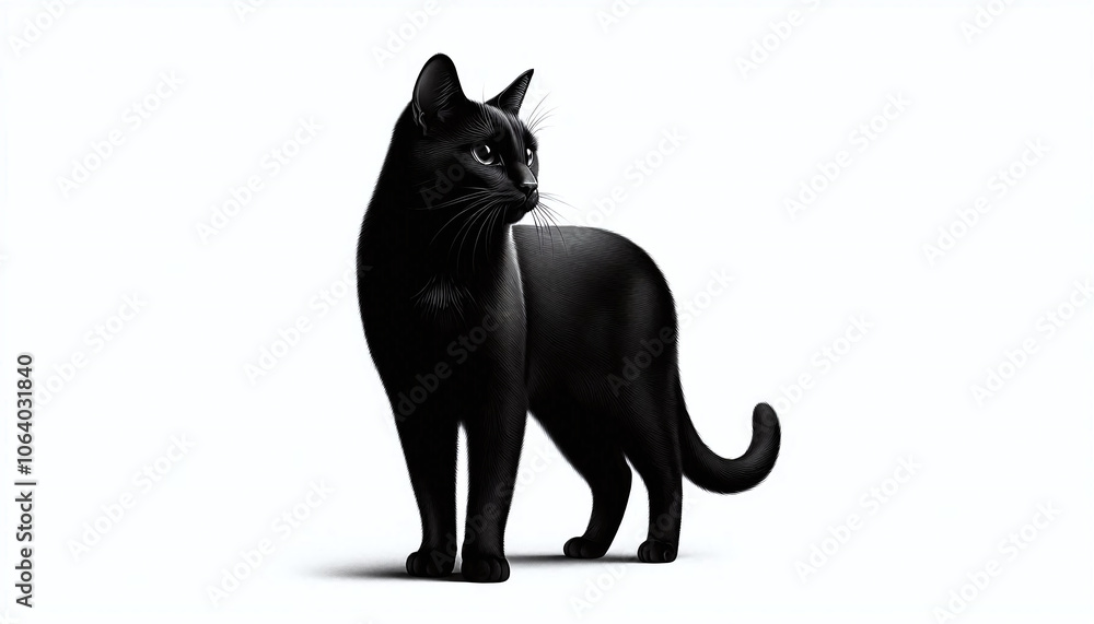Alert Black Cat with White Backdrop Alert Black Cat with White Backdrop