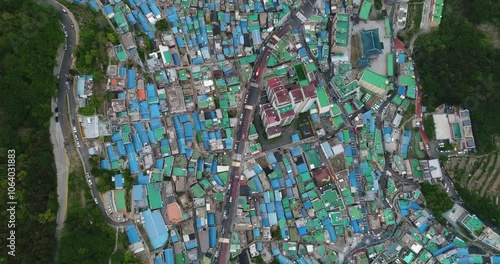 Arial Drone View Of Gamcheon Culture Village In Busan, South Korea, Korea Travel