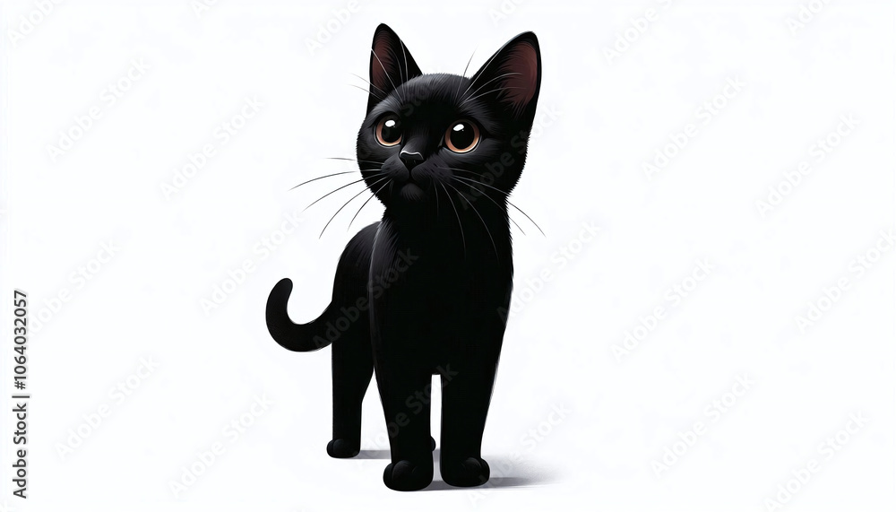 Obraz premium Sleek Black Cat on White Background