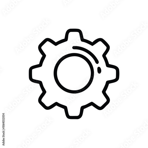 Basic gear icon in black outline, Minimalistic black outline of a single gear, symbolizing settings, mechanics, and configuration in a simple, clean design.