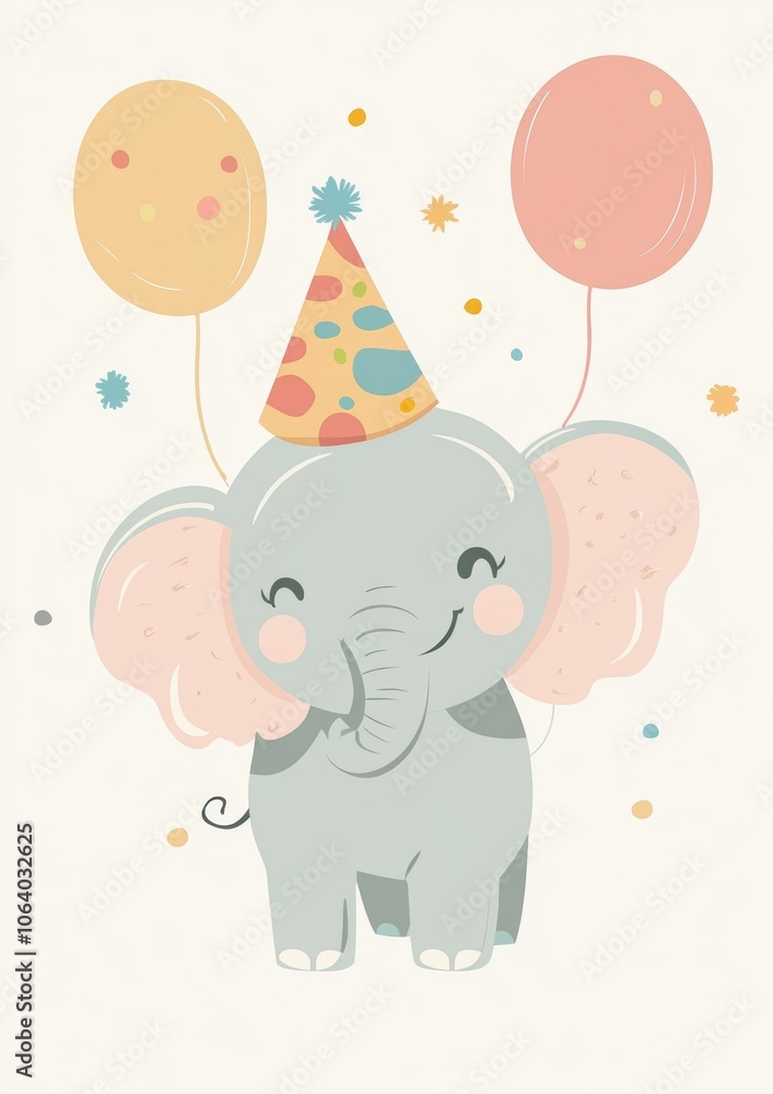 Elephant with Silly Hat on Cream Background for Kids Art and Decoration Generative AI Elephant with Silly Hat on Cream Background for Kids Art and Decoration Generative AI