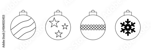Christmas and New Year doodle icons set. Snowflakes, Christmas balls, gift box, winter branches in sketch style. Hand drawn vector illustration isolated on white background