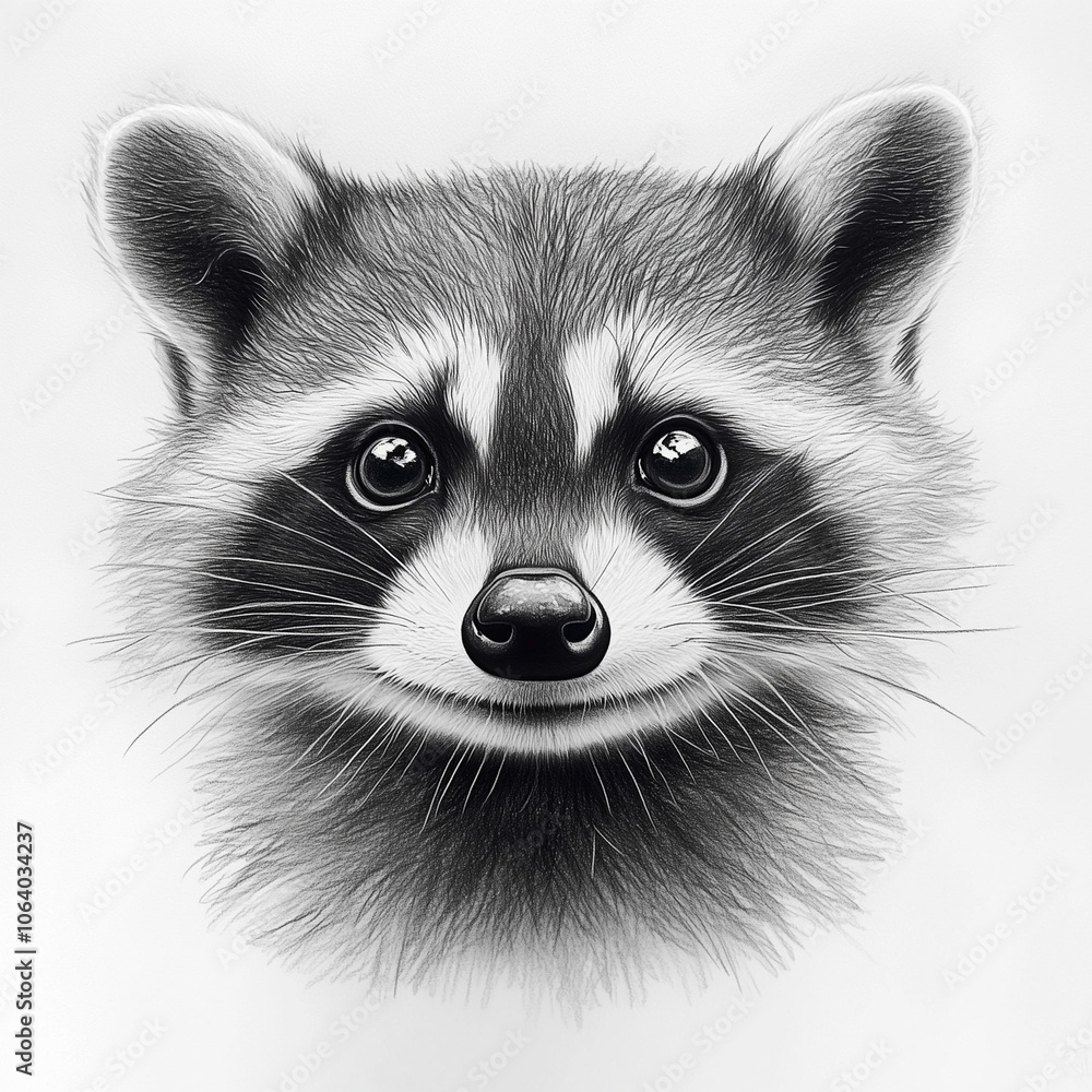 Fototapeta premium Realistic Pencil Drawing of a Cute Raccoon