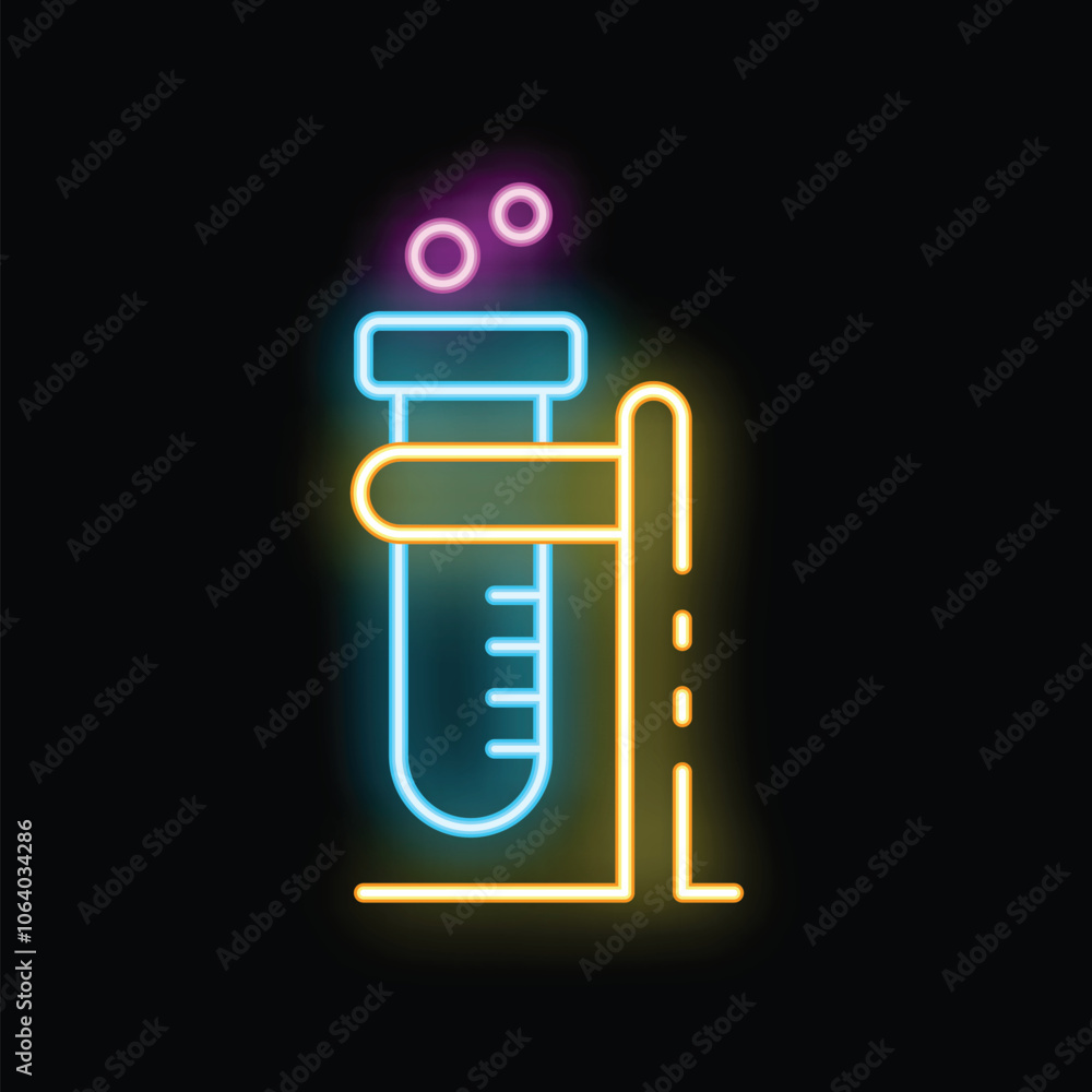 Neon laboratory test tube bubbling with a chemical reaction, perfect for representing scientific experiments Neon laboratory test tube bubbling with a chemical reaction, perfect for representing scientific experiments