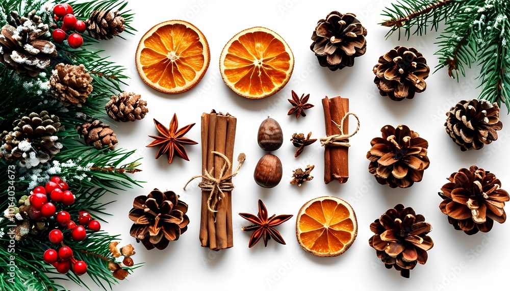 Christmas garland with red and gold baubles, berries, and pinecones on a white background. PNG transparent. Christmas garland with red and gold baubles, berries, and pinecones on a white background. PNG transparent.