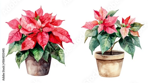 watercolor poinsettia plant in pot 
