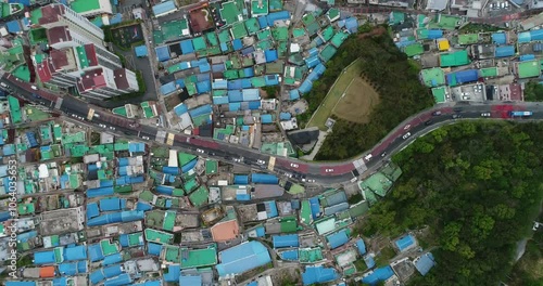 Arial Drone View Of Gamcheon Culture Village In Busan, South Korea, Korea Travel