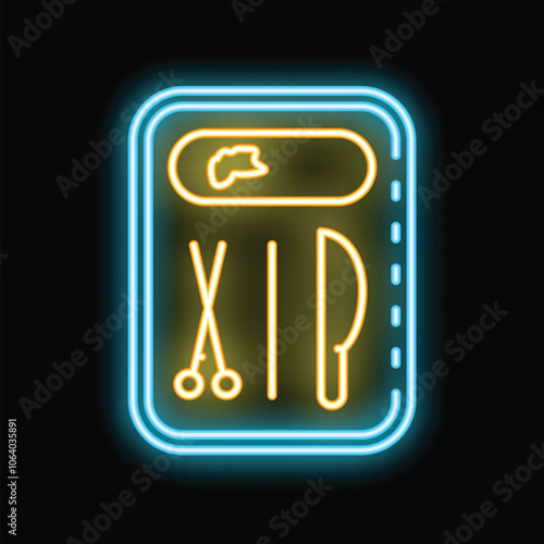 Glowing neon line veterinary resuscitation kit icon isolated on black background vet clinic sign