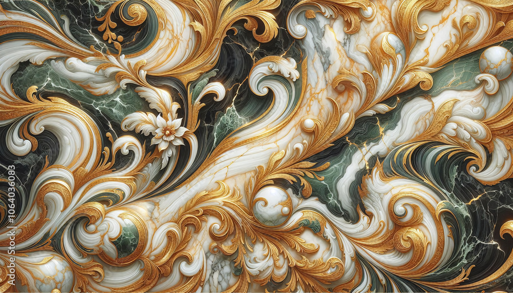 Ornate Floral Swirls and Marble Texture