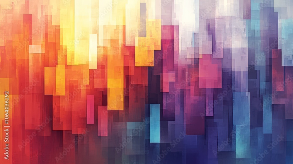 Abstract background with warm and cool color blocks, blurred and faded. Abstract background with warm and cool color blocks, blurred and faded.