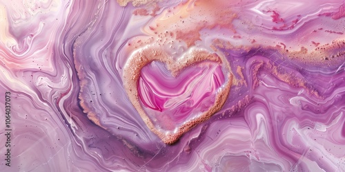 Abstract background with heart symbol and marble textures, rich pink and purple shades.