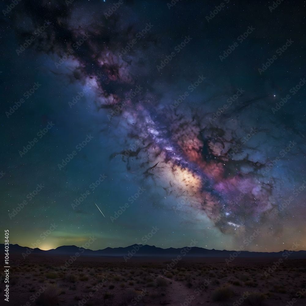 Fototapeta premium Milky Way Galaxy Over Desert Landscape Generative AI