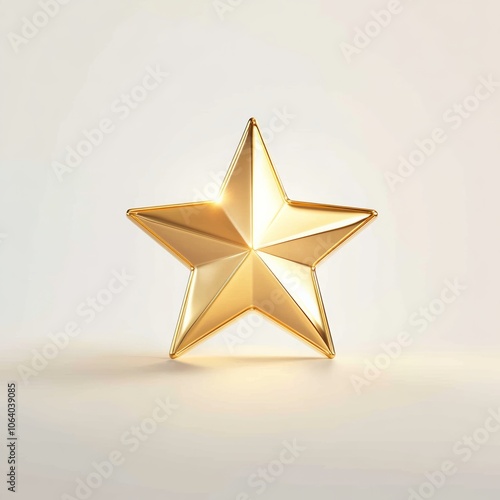 A polished gold star icon, glowing softly against a bright white background, symbolizing achievement and success