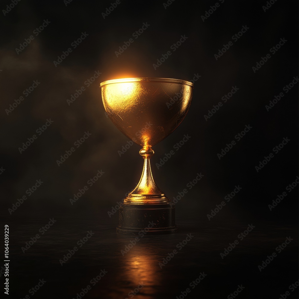 A polished gold trophy icon, isolated on a dark surface, reflecting light beautifully and symbolizing achievement A polished gold trophy icon, isolated on a dark surface, reflecting light beautifully and symbolizing achievement