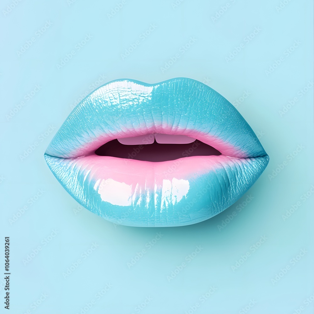Sensual half open female lips isolated with white teeth on blue background, artistic poster concept. Sensual half open female lips isolated with white teeth on blue background, artistic poster concept.
