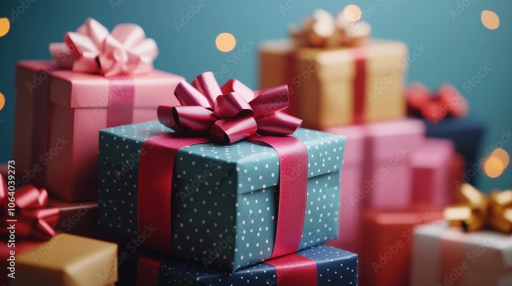 Colorful Gift Boxes Stacked High with Festive Wrapping and Ribbons, Perfect for Holiday Gift Giving Generative AI Colorful Gift Boxes Stacked High with Festive Wrapping and Ribbons, Perfect for Holiday Gift Giving Generative AI