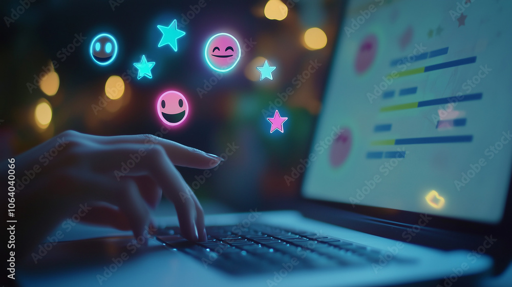 User give rating to service experience on online application for Customer review satisfaction feedback survey concept User give rating to service experience on online application for Customer review satisfaction feedback survey concept