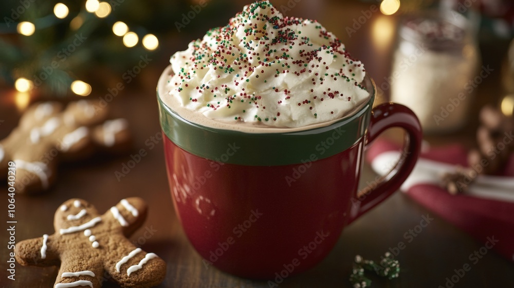 Festive Hot Chocolate with Whipped Cream and Gingerbread Cookies Generative AI Festive Hot Chocolate with Whipped Cream and Gingerbread Cookies Generative AI