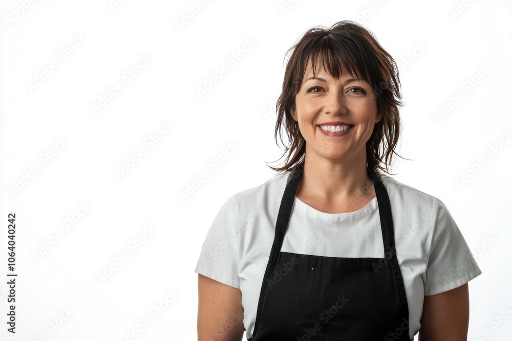 Happy Chef in Black Apron Smiling at Camera Happy Chef in Black Apron Smiling at Camera