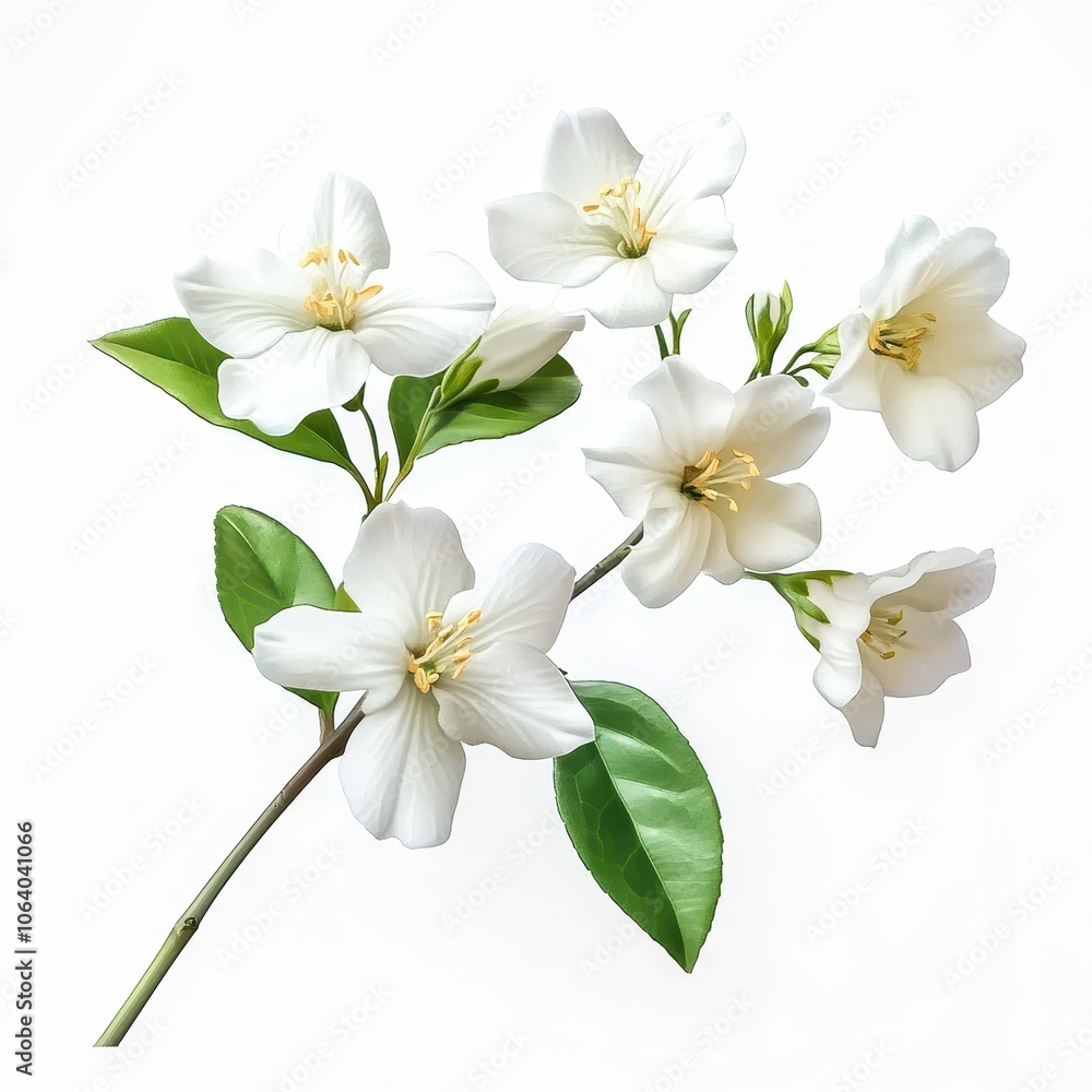 Blooming apple tree branch with delicate white flowers on white background Blooming apple tree branch with delicate white flowers on white background
