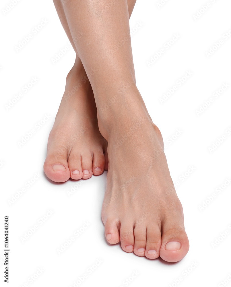 Woman with smooth feet on white background, closeup Woman with smooth feet on white background, closeup