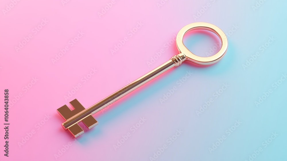 A shiny gold key icon, isolated on a soft pastel background, with a smooth surface reflecting light, symbolizing opportunity and success A shiny gold key icon, isolated on a soft pastel background, with a smooth surface reflecting light, symbolizing opportunity and success