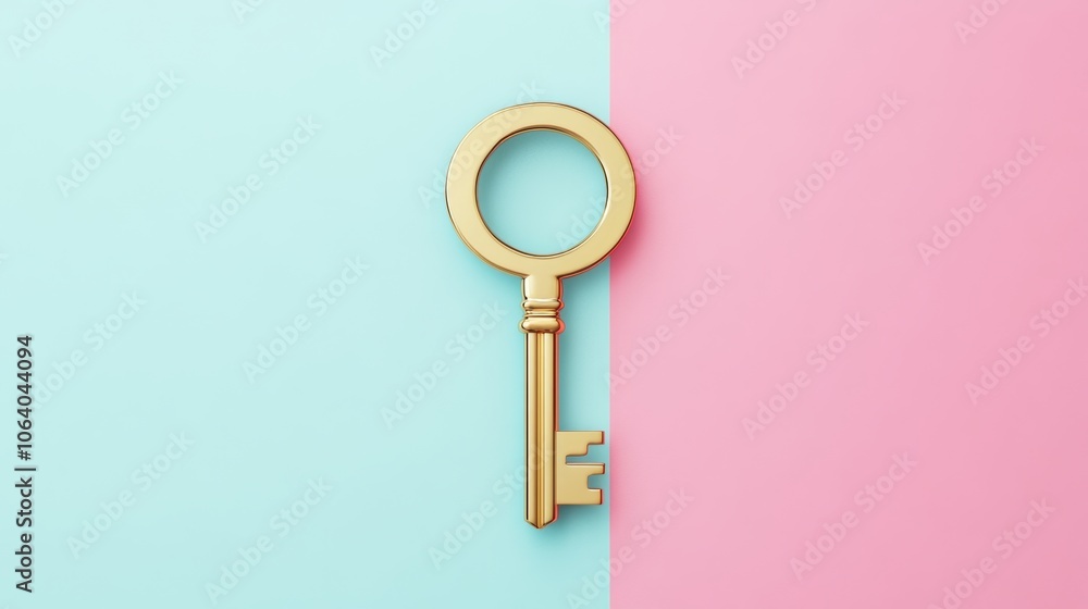 A shiny gold key icon, isolated on a soft pastel background, with a smooth surface reflecting light, symbolizing opportunity and success A shiny gold key icon, isolated on a soft pastel background, with a smooth surface reflecting light, symbolizing opportunity and success