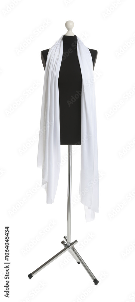 Draping fabric on female mannequin against white background Draping fabric on female mannequin against white background