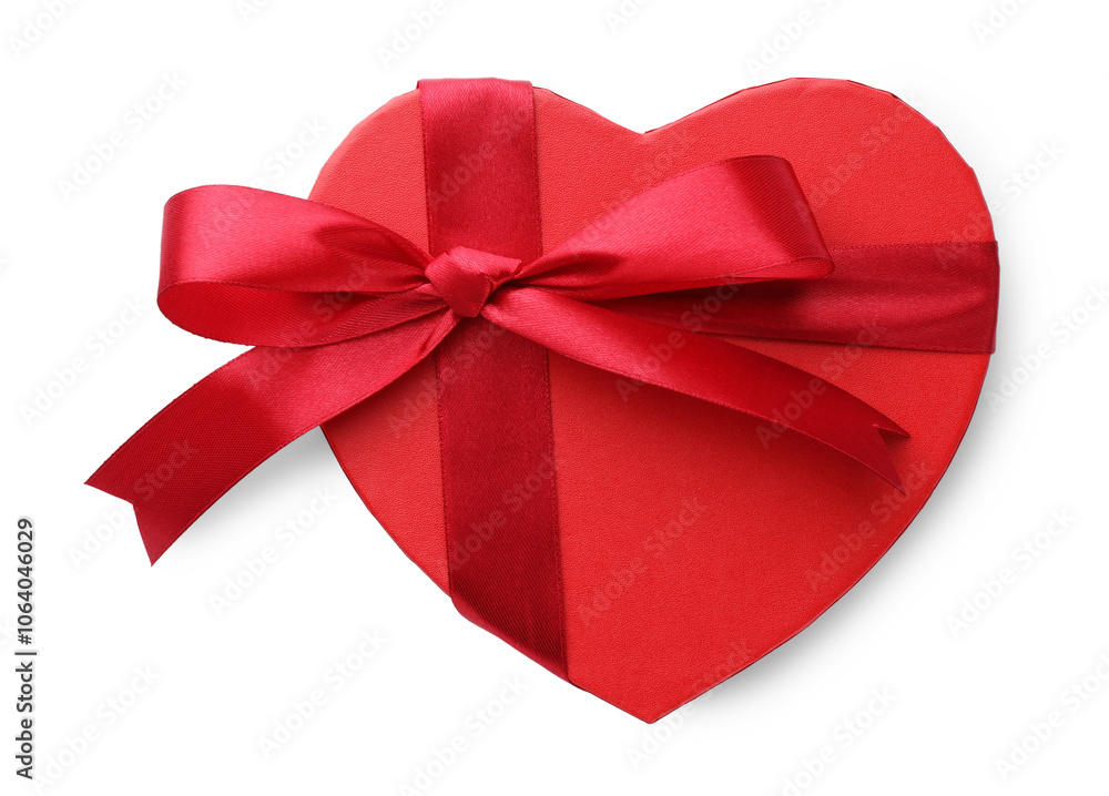 Fototapeta premium Heart shaped gift box isolated on white, top view