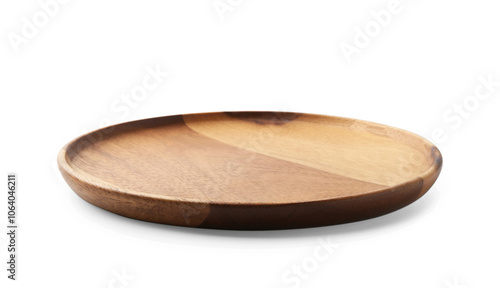 One wooden plate isolated on white. Tableware