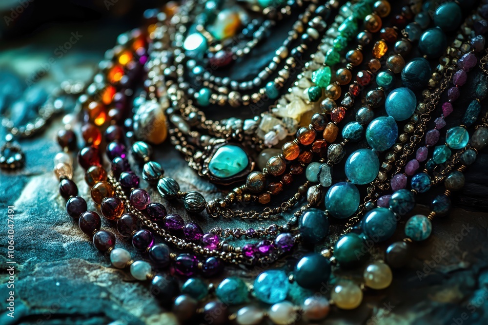 Colorful gemstone necklaces showing luxury and elegance Colorful gemstone necklaces showing luxury and elegance