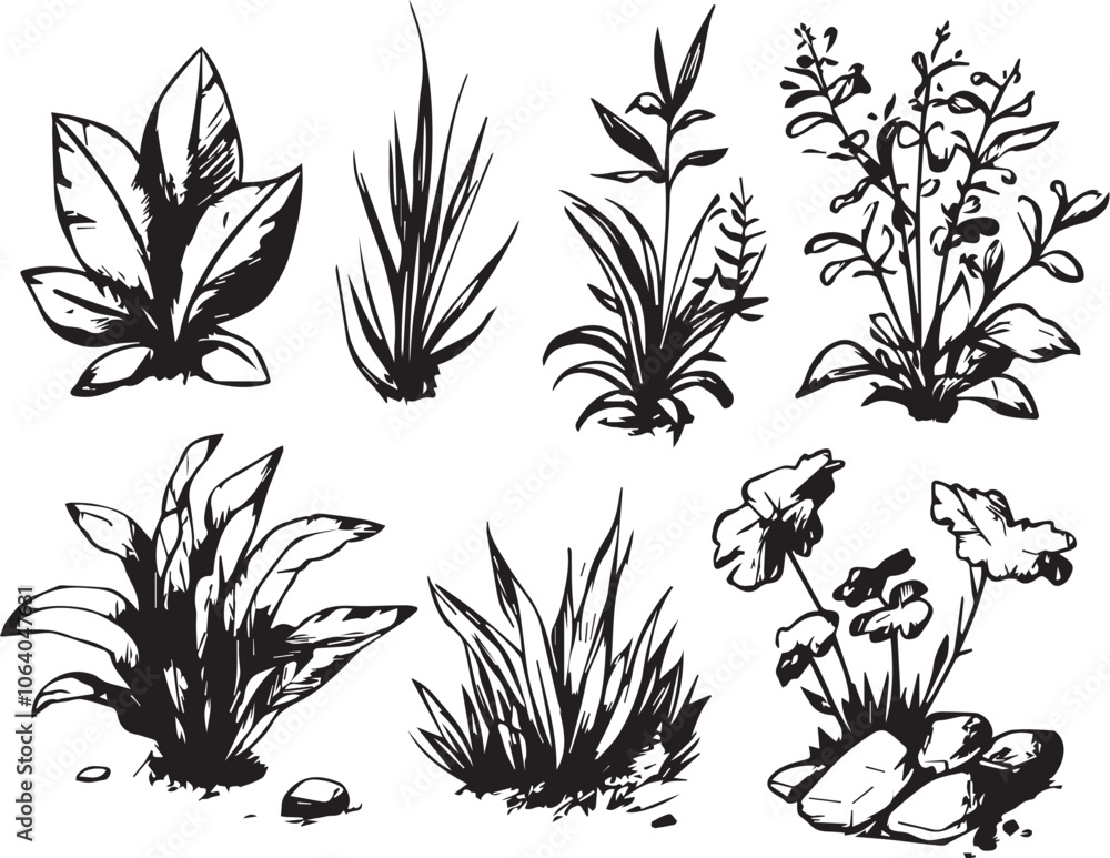 Set plants. Hand drawn vector illustration Set plants. Hand drawn vector illustration
