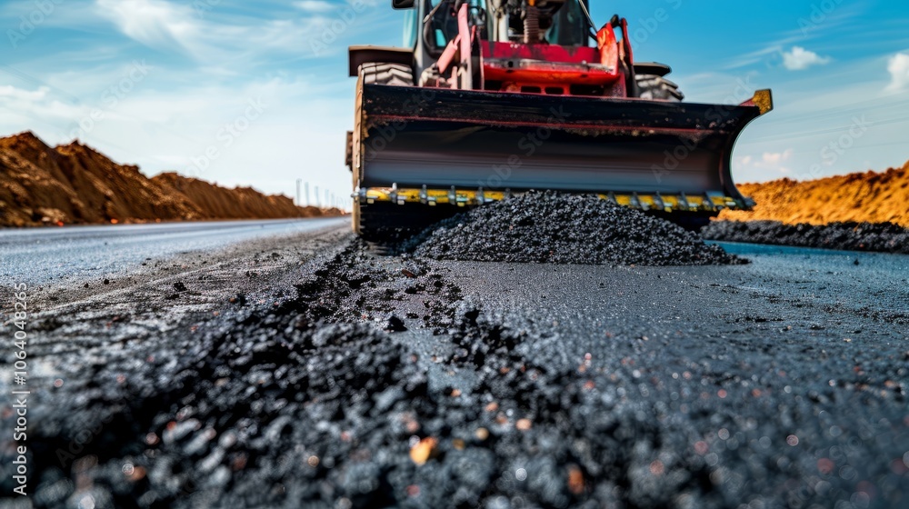 Road Construction with Heavy Machinery on a Sunny Day symbolizes progress in infrastructure and modern engineering Road Construction with Heavy Machinery on a Sunny Day symbolizes progress in infrastructure and modern engineering
