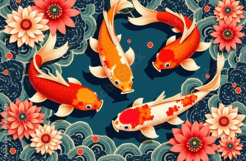 Beautiful Artwork Of Koi Carpers At 4-11-2024 photo