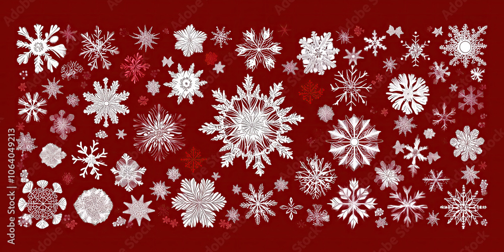 New Year Christmas pattern of white snowflakes on a red background New Year Christmas pattern of white snowflakes on a red background