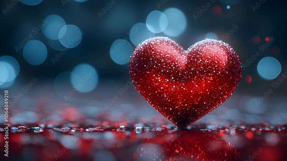 A vibrant, red heart surrounded by shimmering droplets, set against a soft blue bokeh background, evoking feelings of love and romance. A vibrant, red heart surrounded by shimmering droplets, set against a soft blue bokeh background, evoking feelings of love and romance.