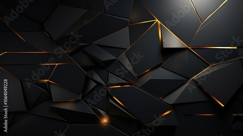 Luxury abstract black metal background with golden light lines. Dark 3d geometric texture illustration. Bright grid pattern. Pure black horizontal banner wallpaper. Elegant BG. Square diamond tiles 
